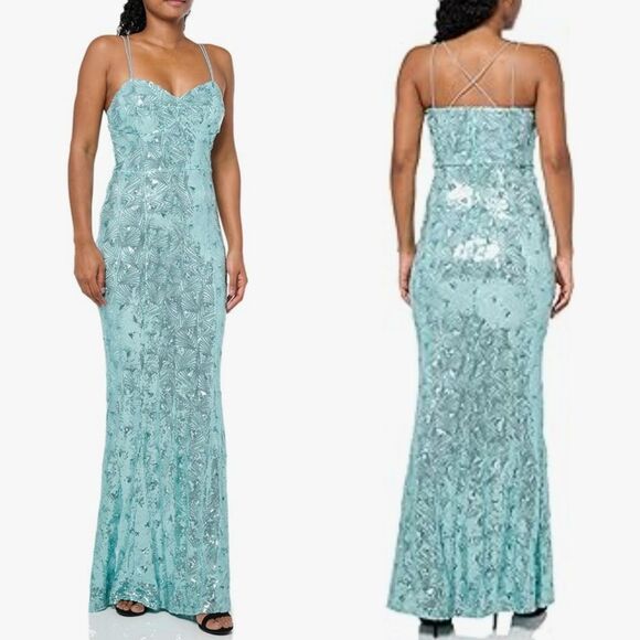 🩵NWT Speechless Mint & Silver Sequined Strappy Mermaid Sleeveless Gown Size 3 - Picture 1 of 13